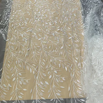 1 Kiemas 130CM Plotis Mados Suknelė Aukščiausios Kokybės Off Balta Puošni, Siuvinėta prancūzijos Nėrinių Audinio Blizgančiais Nuotakos Nėrinių Audinys