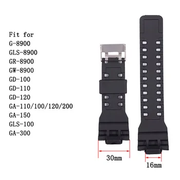 16mm Silikono Guma Žiūrėti Juostos Diržas Tinka Casio G-Shock GA-110/100/120 Pakeitimo Juoda atsparumas Vandeniui Watchbands Priedai