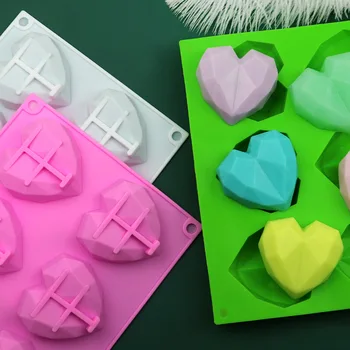 3D 6 Ertmės Diamond Meilės Silikono Torto Formos Širdies Minkštas Dekoravimo Priemonės, Šokoladas, Bandelės Formų Virtuvės Kepimo Priedai