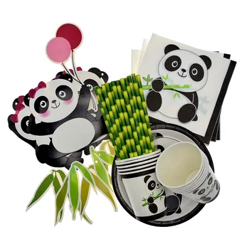 Animacinių filmų Panda Gimtadienio Dekoracijas, Vienkartiniai Indai, Nustato plokštė taurės popieriniu rankšluosčiu šiaudų Kūdikio Dušas Šalis Balionas Džiaugtis