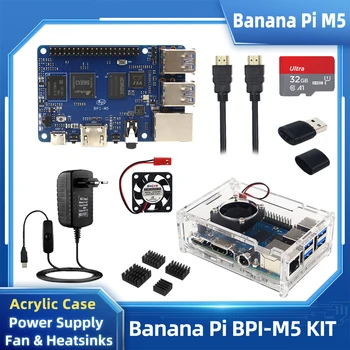 Bananų Pi M5 BPI-M5 S905X3 Quad Core Cortex-A55 4GB RAM 16GB emmsp Gigabit Neprivaloma Atveju Ventiliatorius Heatsink Maitinimo TF Kortelė