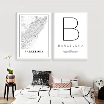 Barselonos Žemėlapis Spausdinti Ispanija Ispanija Miesto Gatvių, Kelių Žemėlapis Plakatas Šiuolaikinės Tapybos Drobės Juoda Balta Nuotrauka Biuro Sienos Meno Dekoro