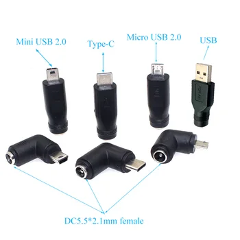 DC Maitinimo Adapteris Jungties Tipas-C ir MINI Micro USB Vyrų iki 5.5x2.1 mm Female Jack Konverteris, skirtas asmeninis KOMPIUTERIS-Telefonas