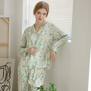 Naujas Mados Minkštas Viskozės Moterų ilgomis Rankovėmis Pajama Komplektai Gėlių Prited Prarasti Sleepwear Tinka Namų Drabužius, Plius Dydis