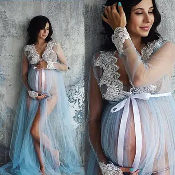 Nėščioms Moterims Nėrinių Ilgomis Rankovėmis Motinystės Suknelė Ponios Maxi Suknelė Fotografijos Fotosesiją Drabužių Nėščioms Drabužius