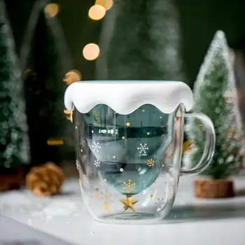Taurės Kalėdų Eglutė 300ml Mielas Starwish Kūrybos Dvigubo Sluoksnio Stiklo Taurės Namų Geriamojo Vandens Pusryčiai Taurės Moterų Puodelis Dizaino Stiklo