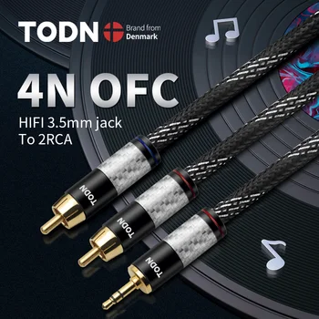 Todn 3.5 mm jack 2RCA OFC audio aux kabelis rca HIFI stereo stiprintuvo, mobiliojo telefono, kompiuterio, stalinio garso