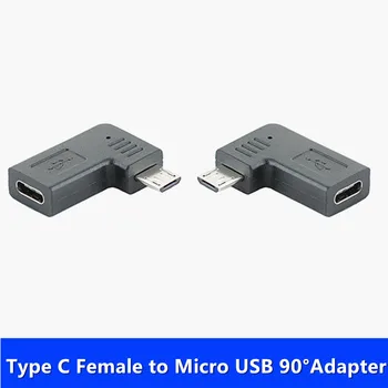 USB ADAPTERIS Micro USB 90 Laipsnių Male į USB C Moterų, C Tipo, kad V8 Teisę Specialus Adapteris
