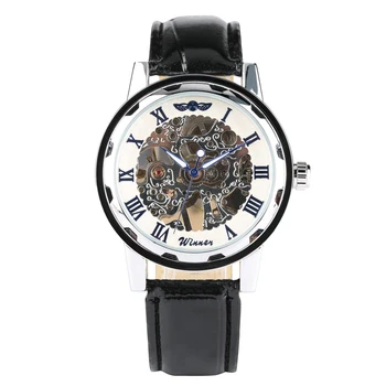 Vyriški Mechaniniai Laikrodžiai Vertus-Vėjo Laikrodis Nerūdijančio Plieno Atveju Odinis Dirželis romėnišką Masto Verslo Laikrodis