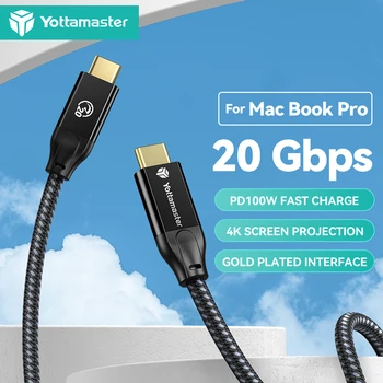 Yottamaster C Tipo Kabelis PD100W Greito Įkrovimo 20Gbps Duomenų Perdavimo 4K@60Hz HD Apple Macbook Matebook Oro Pro USB Kabelis C