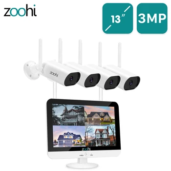 Zoohi 3MP Vaizdo Stebėjimo kamerų Sistema 13-colių Monitorius, NVR, Lauko Apsaugos vaizdo kamerų Sistemą, HD Wi-fi, Kamera, Garso įrašymas Namuose
