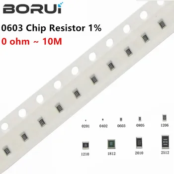 100vnt 0603 1% SMD 1/10W chip rezistorius rezistorius 0 omo ~ 10M 0R 1K 4.7 K 4K7 10K 100K 1 10 100 220 omų 0R 1R-10R 100R 220R 330R