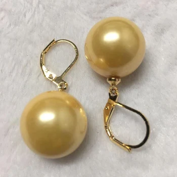 16mm gamtos south sea shell perlų auskarai 14K aukso Papuošalai Earbob Įtaigus Klasikinis Mados Dirbtiniu būdu išauginti Nepriekaištinga AAA Šalis