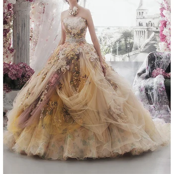 2022 Elegantiškas Princai Kamuolys Prom Dresses Stebėjimo Su Nėrinių Aplikacijos 3D Gėlės Vakare Gown Tiulio Vestido Fiesta Noche