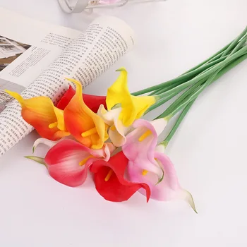6pcs Dirbtinės gėlės Calla lily PU nekilnojamojo touch 33cm ilgio gėlių dekoratyvinė dalis namų biuro vestuves apdaila