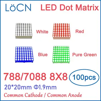 8x8 8*8 1.9 mm, LED Dot Matrix Display RAUDONA ŽALIA MĖLYNA BALTA Modulį Common Katodo Anodo 20*20mm 3mm 3.75 mm 5mm skaitmeninės vamzdis 788