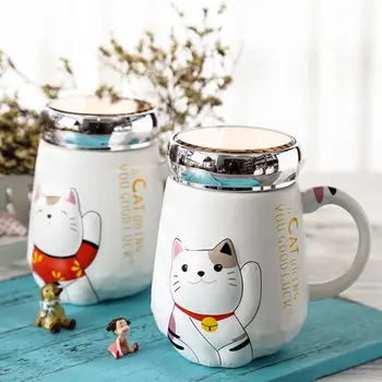 Animaciją Kačių Karščiui atsparios Keramikos Puodelis Su Dangteliu Tirštėti Kačiukas Pieno Kavos Puodelis Vaikams Puodeliai Office Mok Gerti