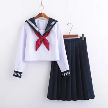 Balta Moksleivė Vienodas Sailor mokyklines Uniformas Studentų Drabužiai Tiktų karinio jūrų Laivyno Merginų, Moterų Klasės Japonų Anime COS Sailor Rinkinys