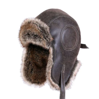 Bombonešis Skrybėlės Dirbtiniais Odos Kailinius Vyrų Žiemą Šiltas Pliušinis Earflap Moterų rusų Ushanka Trapper Hat Aviatorius Trooper Sniego Slidinėjimo Kepurės