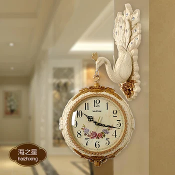 Europos stiliaus dvipusis Sieninis Laikrodis Povas Dekoruoti Kambarį, Veranda Sieninis Laikrodis Silent Kvarco Dviejų Pusių Sieniniai Laikrodžiai