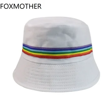 FOXMOTHER Naujas Moterų Kibirą Skrybėlės Juoda Balta vientisos Spalvos Vaivorykštė Žvejys Skrybėlės 2021 Naujas