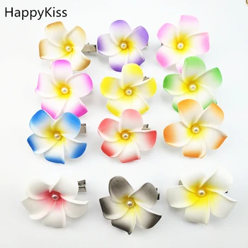HappyKiss 12pcs 4cm mišrios spalvos Putų Havajų Plumeria gėlė, Frangipani Gėlė nuotakos plaukų įrašą drugelis plaukų clips plaukų pin