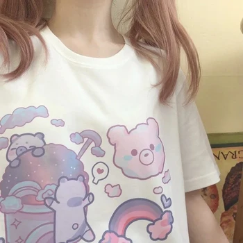Japonijos Harajuku Anime Moterų marškinėliai Mados Moteris Palaidinės 2022 Trumpas Rankovės Marškinėliai Mielas Animacinių filmų Lokys Spausdinti y2k Drabužius Viršūnės
