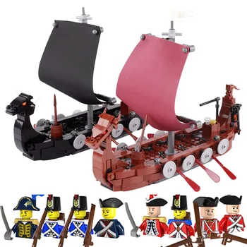 Karinės Viduramžių Blokai Duomenys Dovanos Mini Plytų Piratų Sraigto Valtis Dragon Boat Galvijų Valtis Žaislai Vaikams