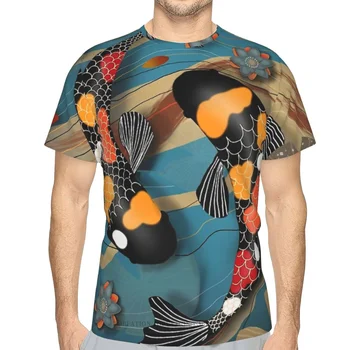 Koi Žuvų Watergarden 3D Atspausdintas Marškinėliai Žmogui Unisex Poliesteris Laisvi Sporto Viršūnės Hip-Hop Paplūdimio Vyrų Tees