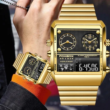 LIGE Fashion Gold Dvigubas ekranas Žiūrėti Mens Laikrodžių Prekės ženklo Prabangus Laikrodis Montre Homme Chronograph Kvarcas Žiūrėti Vyrų Relogio Masclino