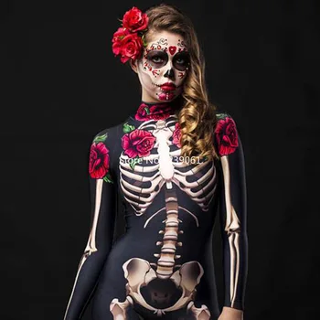 Moterų Cosplay Skeletas Rose Seksualus Bodysuit Helovinas Velnias Vaiduoklis, Šmėkla Jumpsuit Romper Šalies Karnavalas Veiklos Baisu Kostiumas