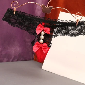 Moterų Sexy Crotchless Kelnaitės Nėriniai Moterų G stygos Viliojanti Atvira Tarpkojo Mažas Juosmens Perlų Ponios Diržas Kelnaitės Su Lentjuostės