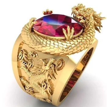 Naujas populiarus vyrų papuošalų drožyba trimatis dragon aukso ir smėlio aukso žiedai vyrams Visa Pardavimas