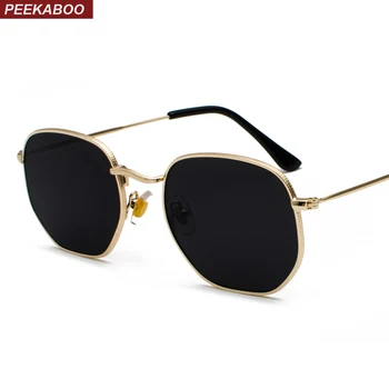 Peekaboo aukso aikštė akiniai nuo saulės moterims 2019 juoda sidabrinė veidrodėliai saulės akiniai vyrams mažas veido uv400 metalo rėmelis