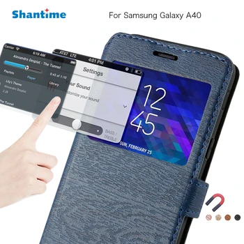 Pu Odos Telefonas Krepšys Case For Samsung Galaxy A40 Flip Case For Galaxy A40 Peržiūrėti Langų Knyga Atveju Minkštos Tpu Silikoninis Galinio Dangtelio
