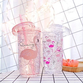 Vandens butelis flamingo ice cool taurės šiuolaikinės minimalistinės kūrybos klasės biuro vasaros užsukamu mados plastiko gėrimo taurė