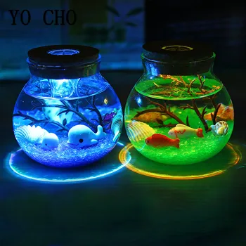 YO CHO Imitacija Smėlio Micro Jūros Pasaulis Naktį Žibintai Micro Kraštovaizdžio Gyvūnų LED Šviesos Valentino Gimtadienio Dovana Seaworld naktinė lempa